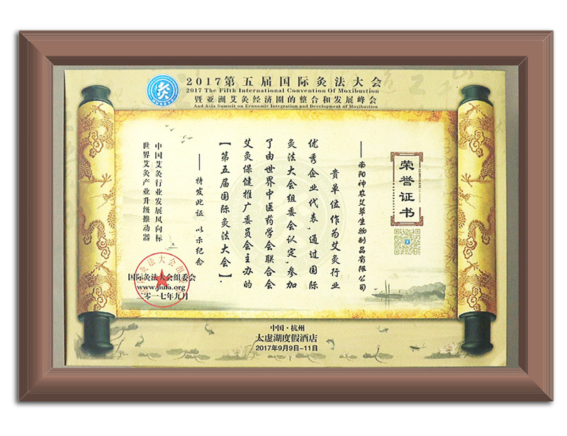 2017年國(guó)際灸法大會(huì)榮譽(yù)證書